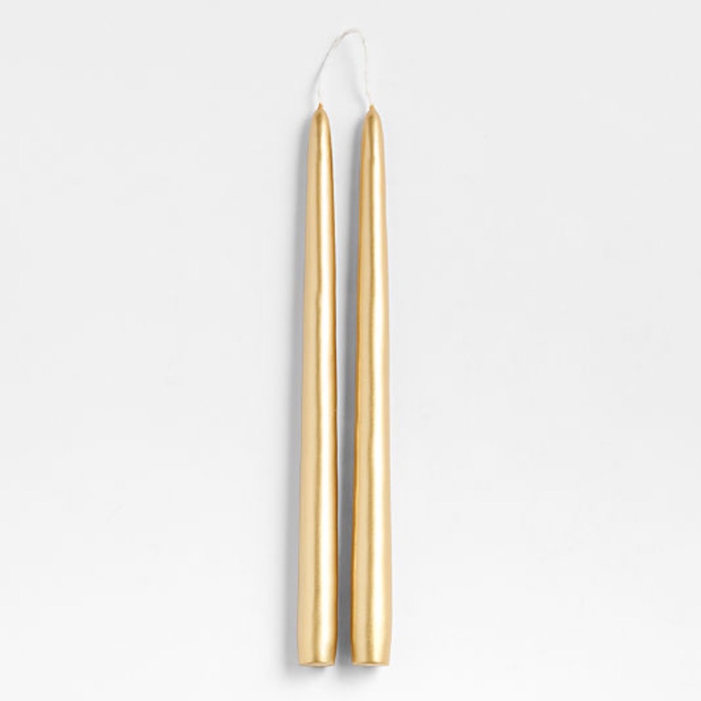 New! 🕯️🕯️✨Crate&Barrel 12” Dipped Gold Taper Candles Set of 2